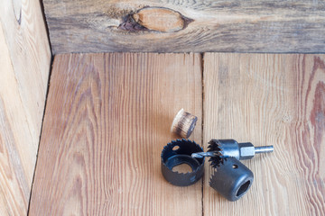 Carpentry tools on a wooden table top