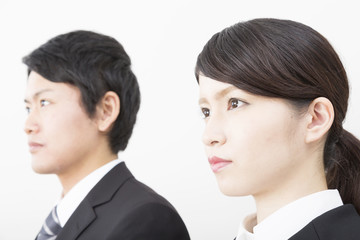 ビジネス男女　真剣な表情　面接＆セミナー　イメージ　横顔