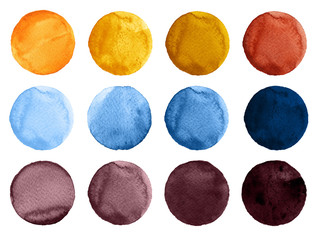 Set of colorful watercolor circles isolated on white.