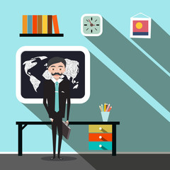 Businessman - Teacher in Office Vector Flat Design Illustration