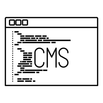 monochrome silhouette of programming window with script code cms vector illustration