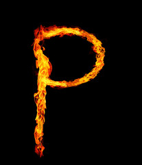 Fire letter P of burning flame.