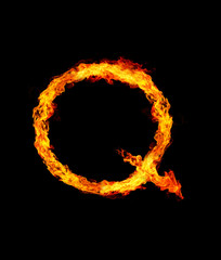 Fire letter Q of burning flame.