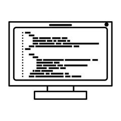 monochrome silhouette of lcd monitor with screen programming window with script code vector illustration