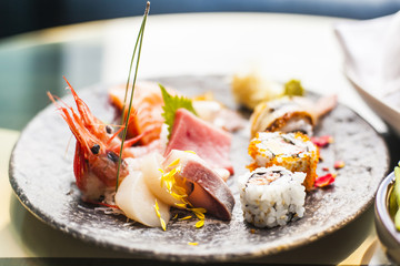 Sashimi and sushi plate