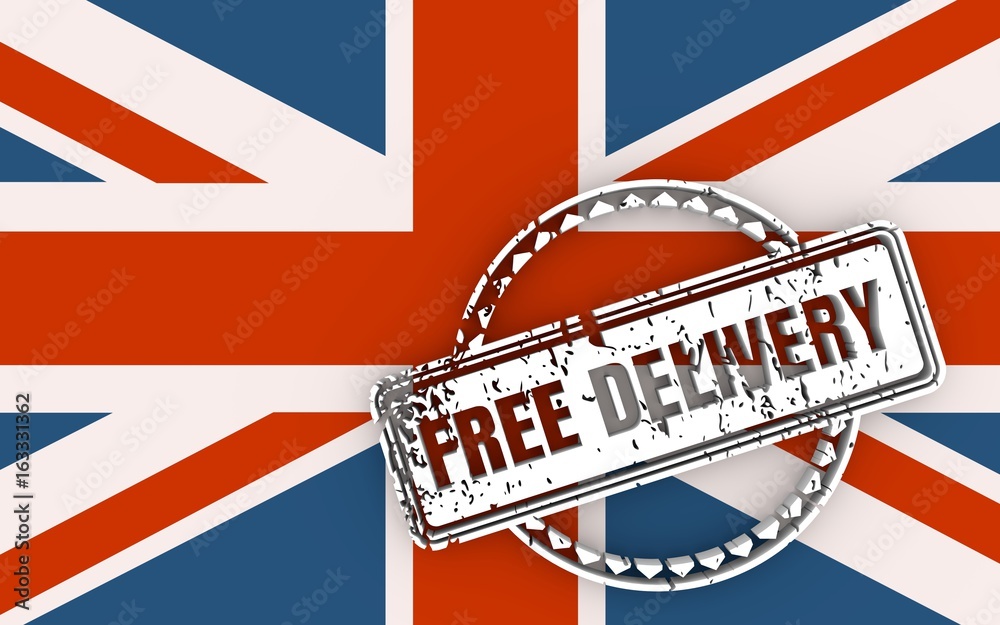 Canvas Prints distressed stamp icon. graphic design elements. 3d rendering. free delivery text. flag of the britai