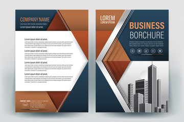 Brochure Cover Layout with brown and blue Geometric in A4 Size Vector Template