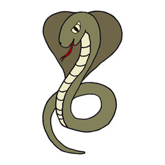 Cobra opened her hood and stuck out her tongue. The concept of a snake. The icon. Vector image. Handmade. For printing and web projects.
