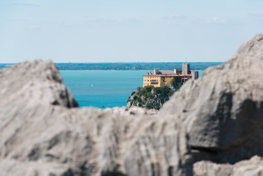 The castle of Duino and the beauty of the cliffs on the rocky coast
