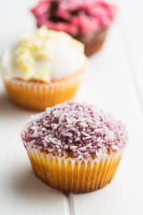 Tasty sweet cupcakes.