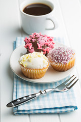 Tasty sweet cupcakes.