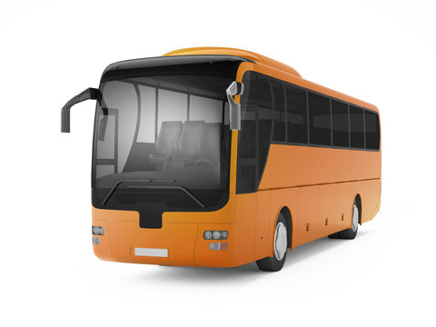Orange big tour bus isolated on a white background. 3D rendering
