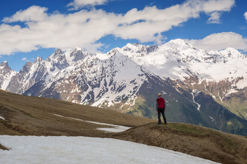 Man traveler anxiously watching the weather change