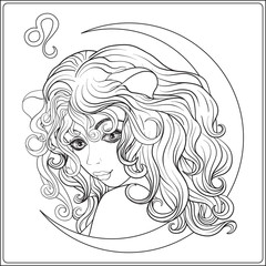 Leo. A young beautiful girl In the form of one of the signs of t