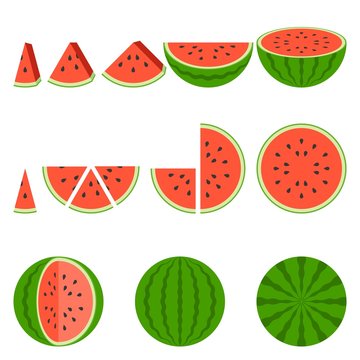 Illustration whole and sliced of watermelon