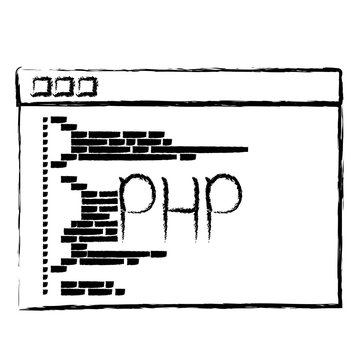 monochrome blurred silhouette of programming window with script code php vector illustration