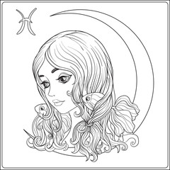 Pisces. A young beautiful girl In the form of one of the signs o