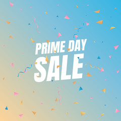 Sale Prime day sale. Banner with flying confetti pieces and typography. Sale background