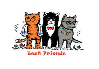 Hand drawing vector with cats for t shirt printing. Graphic tee.