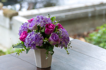 Bouquet on a wooden table