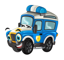 cartoon happy and funny off road police truck / smiling vehicle 