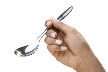 Holding spoon for ice cream isolated for advert 