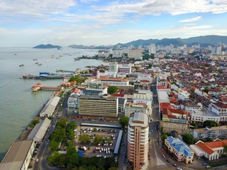 Fototapeta premium Aerial view from the drone at bay and port of Georgetown