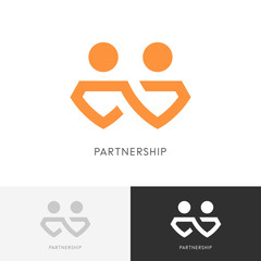 Partnership business logo - two partners work together, chain or infinity symbol. Company, cooperation and teamwork vector icon.