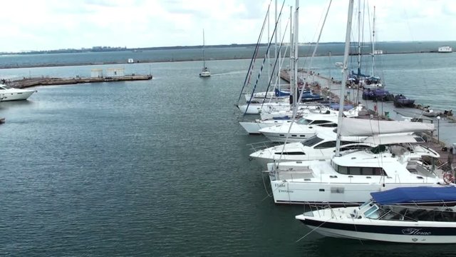 Yachts and boats on the marina in the harbor. HD 1920x1080 Video Clip