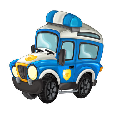 recommend clip art: cartoon happy and funny off road police truck - smiling vehicle on white background - illustration for children 