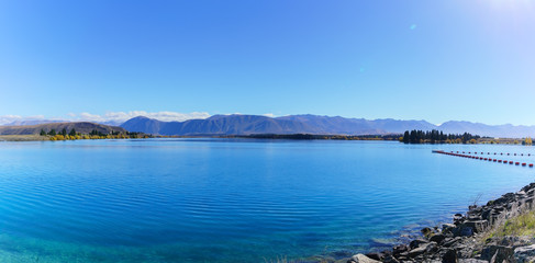 Fototapeta na wymiar Panoramic image of beautiful scenery of Lake Pukaki , Mackenzie District, Canterbury region, South Island of New Zealand