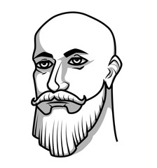 Bald man with mustache and beard