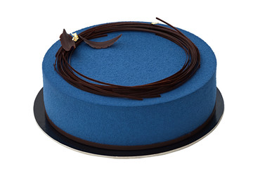 Blue mousse cake isolated on white with clipping path closeup.