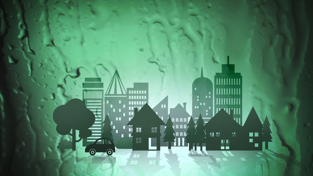 Green Eco City on Abstract Water Background