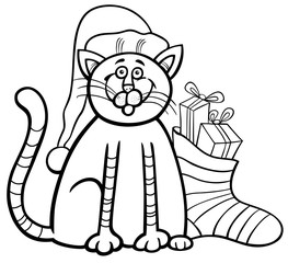 cat and Christmas sock coloring book