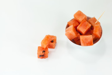 Watermelon chunks on white background