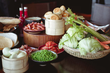 Fresh tasty food on table