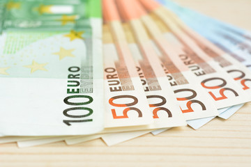 Money, Euro currency (EUR) bills and coins