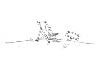 Einfacher Liegestuhl auf Grünfläche mit Schild