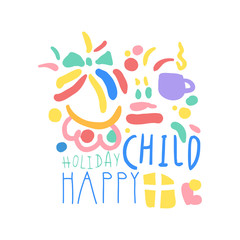 Child Happy Holiday logo template colorful hand drawn vector Illustration
