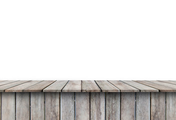 Wooden table isolated on white background for product placement,Clipping Path.