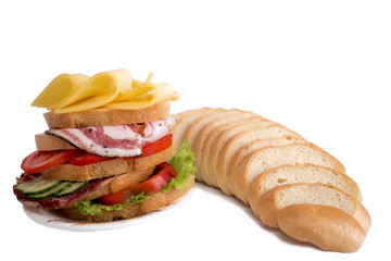 Sandwich composition on a white background