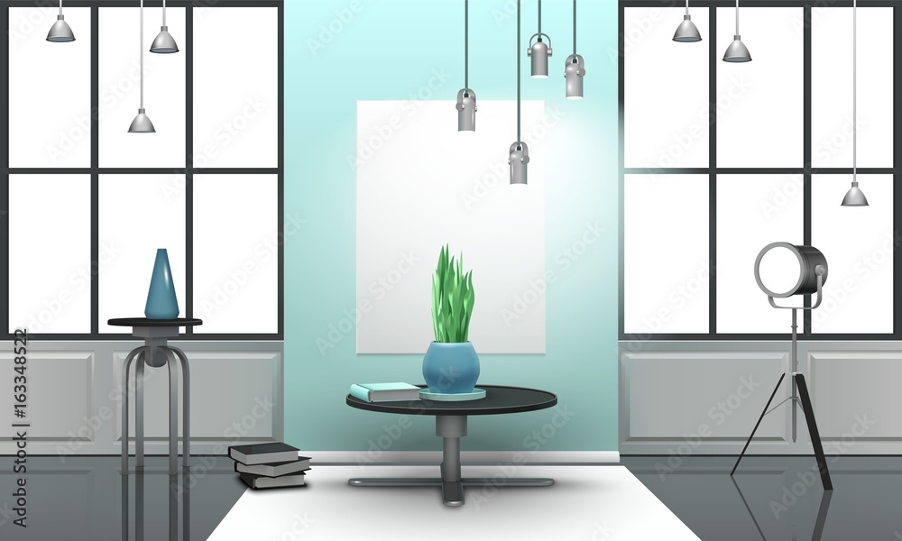 Poster realistic loft interior in light tones