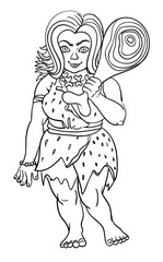 Cartoon image of cave woman. An artistic freehand picture.