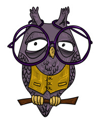 Cartoon image of clever owl. An artistic freehand picture.