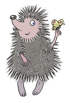 Cartoon image of cute hedgehog. An artistic freehand picture.