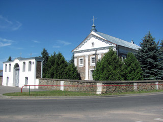 Fototapeta na wymiar Small church on blue sky background