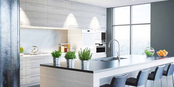 Cucina nuova moderna, arredamento casa, 3d render