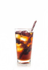 Refreshing cold cherry cola isolated on a white background