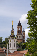 Fototapeta na wymiar Gardos Tower and orthodox church in Zemun,Serbia